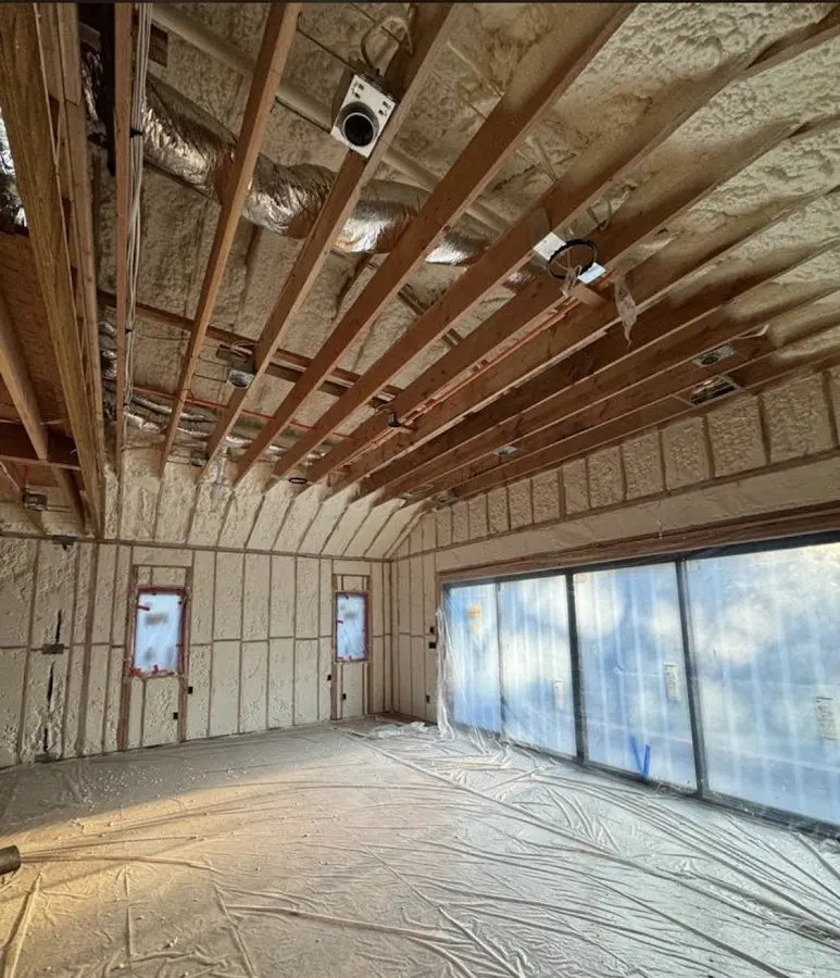 Interior walls and ceiling insulated with spray foam during new construction in Folcroft